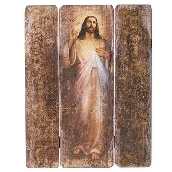 Divine Mercy Christ exudes a distressed aesthetic suitable for wall decoration